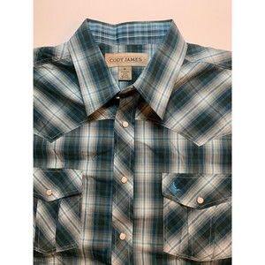 Cody James Shirt Adult XL Blue Plaid Pearl Snap Western Short Sleeve Pocket Mens